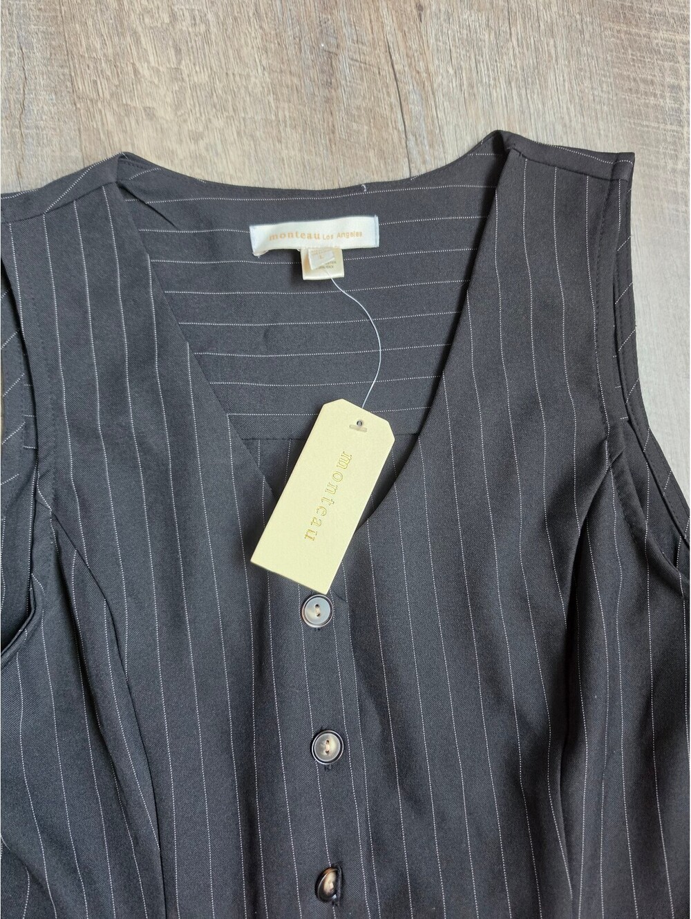Monteau Los Angeles Black Pinstripe Sleeveless Jumpsuit Size L - Picture 3 of 9